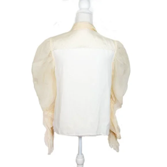 TORY BURCH Cream Victorian Style Ruffle Silk Long Sleeve Blouse - Picture 9 of 13